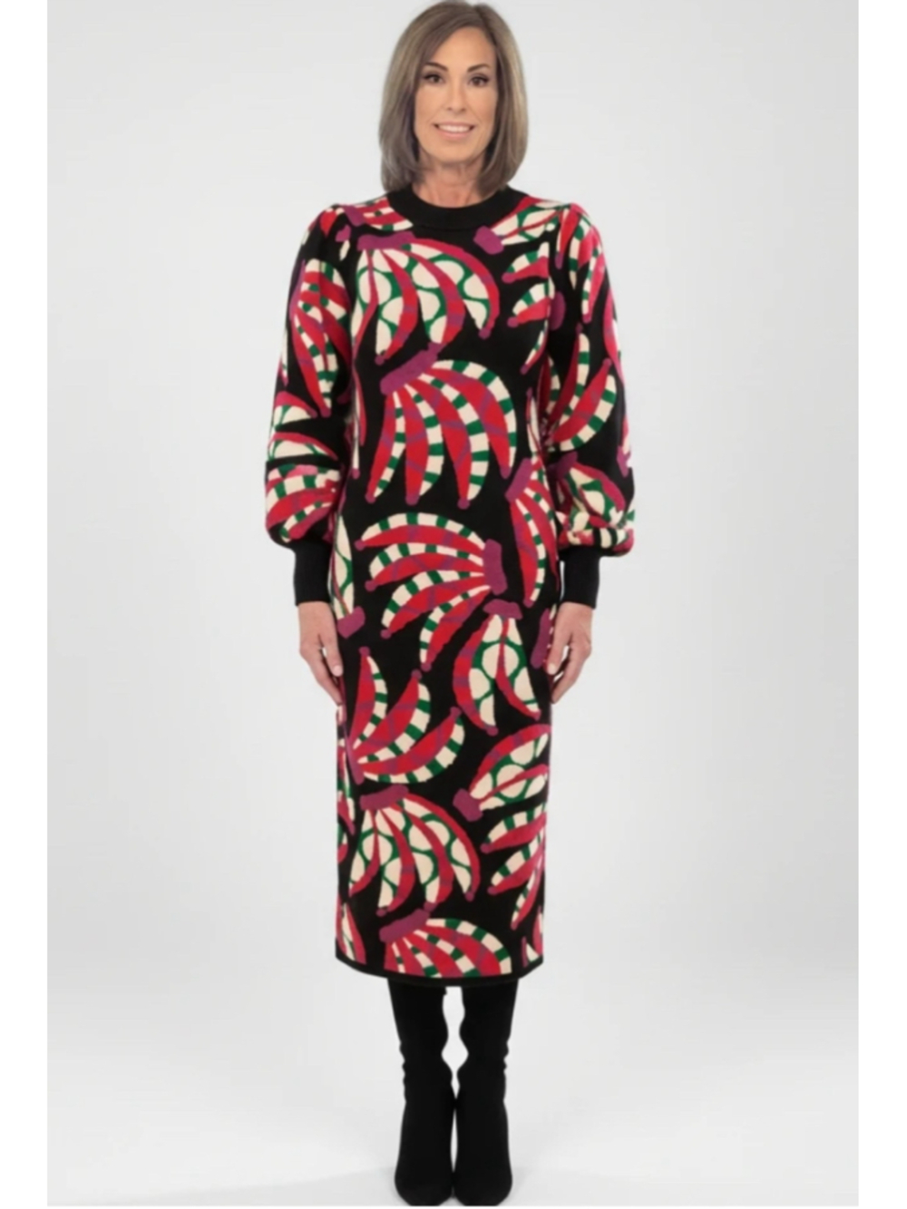 Women's Farm Rio Banana Print Knit Midi Dress Size S